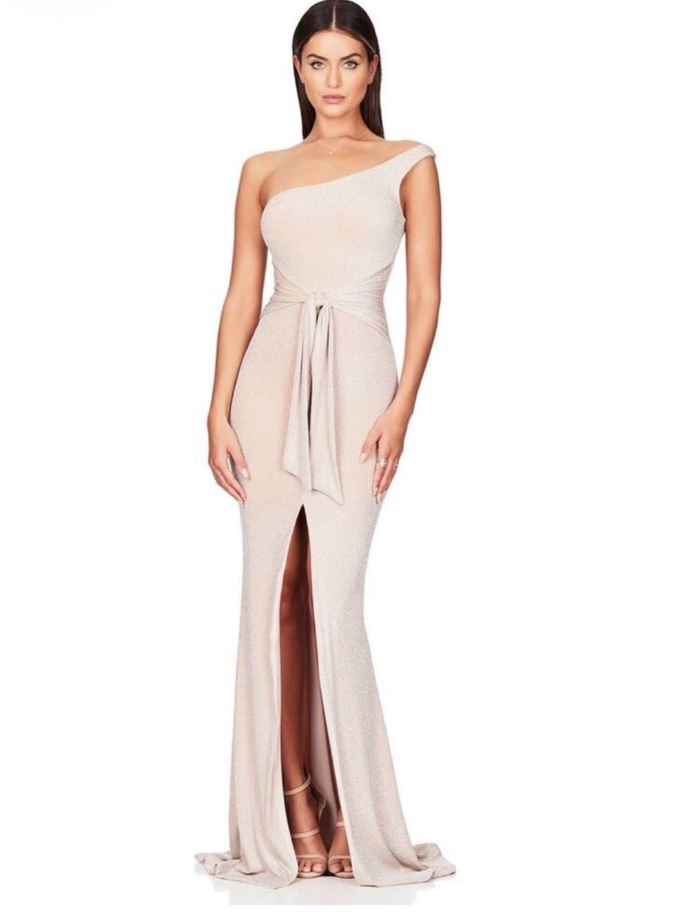 Nookie Luna One Shoulder Gown Maxi Dress Nude Chanpagne Small